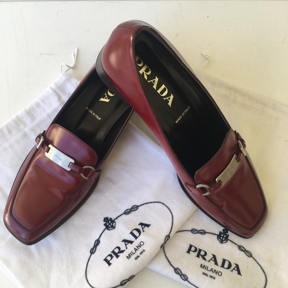 Prada Shoes - Prada Women's Burgundy Leather Loafers